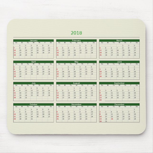 2018 Calendar Mouse Pad (Front)