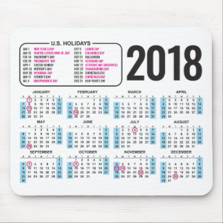 2018 Calendar Mousepad with U.S. Holidays