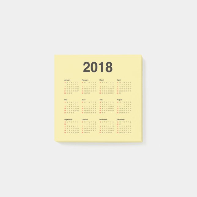 2018 Calendar Post-it Notes (Front)