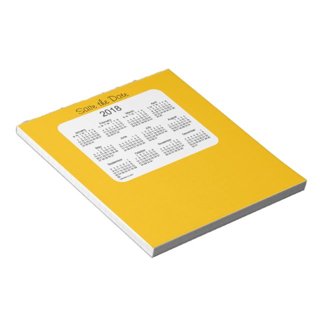 2018 Calendar Save the Date Gold Notepad (Angled)