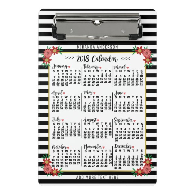 2018 Calendar (See Description for New Version)  Mini Clipboard (Front)