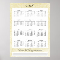 2018 Cream colored Calendar Poster