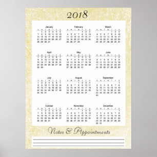 2018 Cream colored Calendar Poster