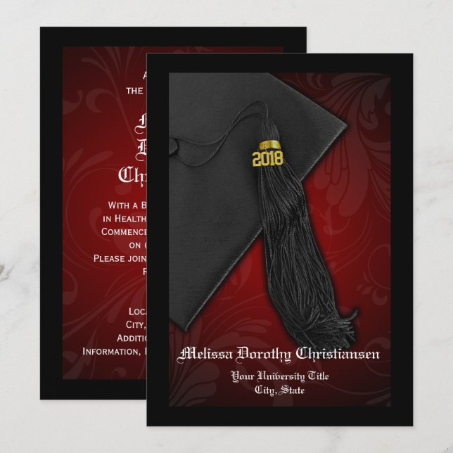 2018 Graduation Red Tassel Charm College Invitation (Front/Back)