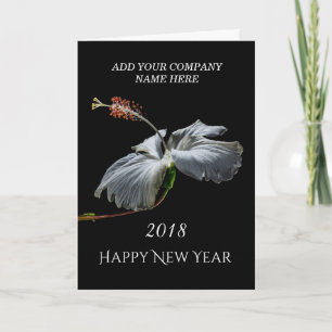 2018 Happy New Year White Hibiscus Flower Holiday Card