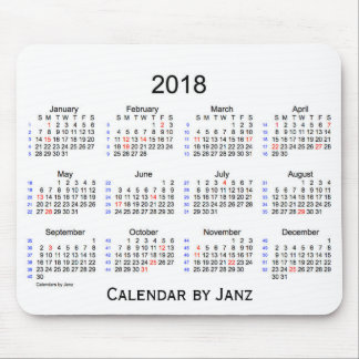 2018 Holiday 52 Weeks White Calendar by Janz Mouse Pad