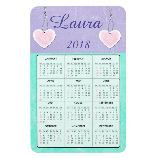 2018 Mini-calendrier violet et Turquoise Magnet (Vertical)