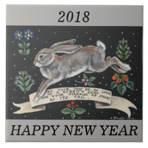 2018 New Year Personalized Rabbit Hare Wishes Tile