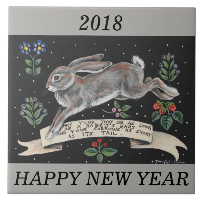 2018 New Year Personalized Rabbit Hare Wishes Tile (Front)