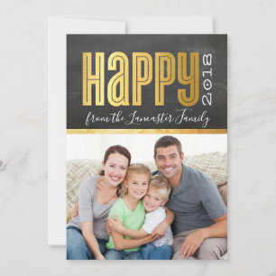 2018 NEW YEAR PHOTO stylish gold foil chalkboard Holiday Card