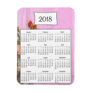 2018 Rustic Purple Floral Wood Calendar Magnet
