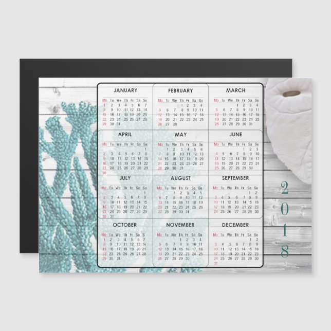 2018 Sand Dollar & Coral Mini Magnet Calendars (Front/Back)