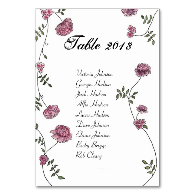 2018 TABLE NUMBER (Front)