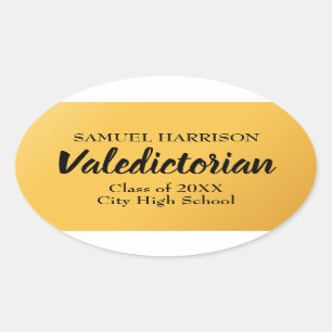 2018, Valedictorian Personalized Gold Graduation Oval Sticker