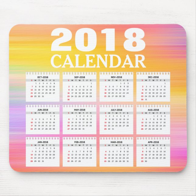 2018 Watercolor Calendar | Mousepad (Front)