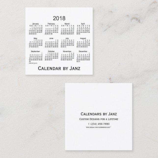 2018 White Calendar by Janz Square Business Card (Front/Back)