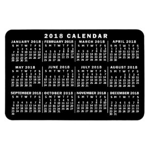 2018 Year Monthly Calendar Classic Black and White Magnet
