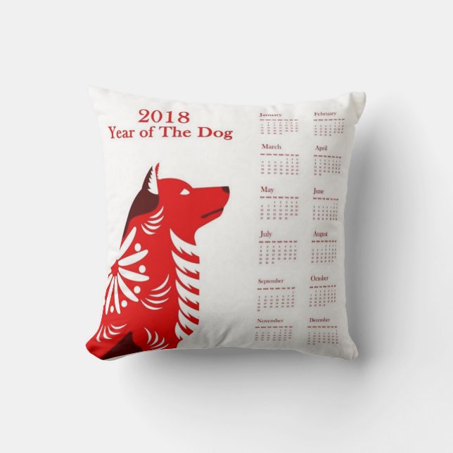 2018 Year Of The Dog Calendar Throw Pillow (Front)