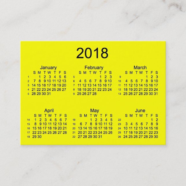 2018 Yellow 52 Week Calendar by Janz Business Card (Front)