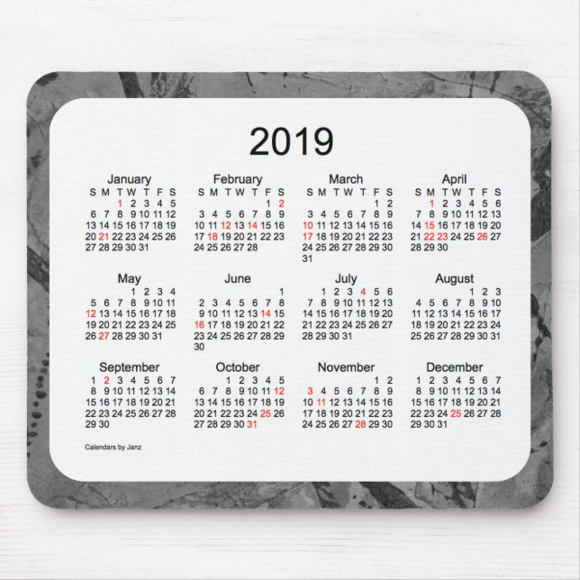 2019 Black Art Holiday Calendar Mouse Pad (Front)