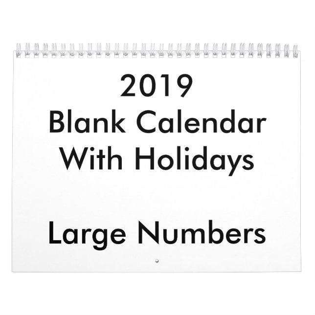 2019 Blank Calendar With Holidays Large Numbers (Cover)
