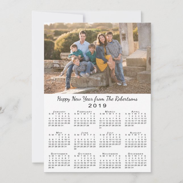 2019 Calendar 2 Custom Photos Happy New Year Holiday Card (Front)
