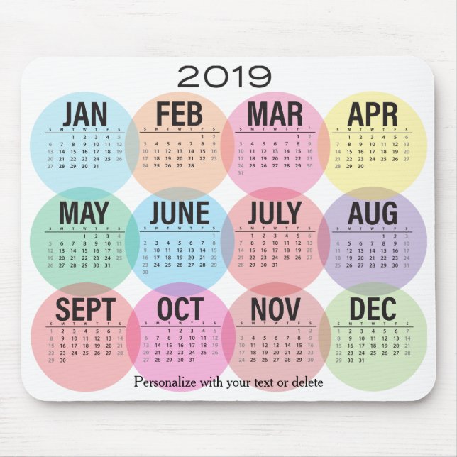 2019 Calendar Colourful Month Design Mouse Pad (Front)