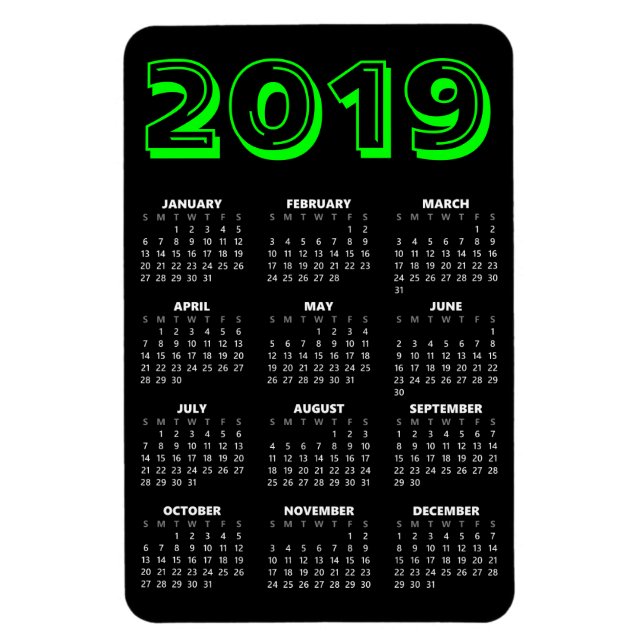 2019 Calendar Magnet - Black and Green (Vertical)