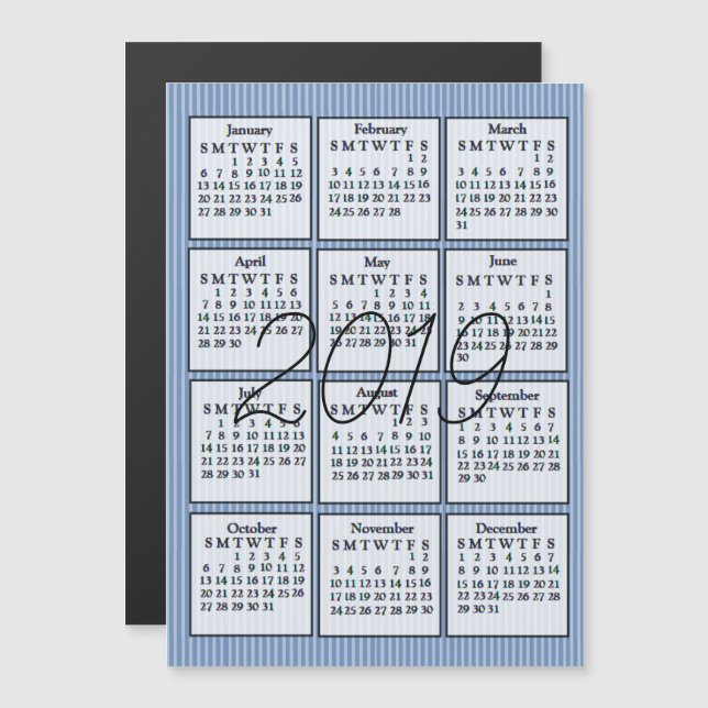 2019 Calendar Magnet Blue and White Stripes (Front/Back)
