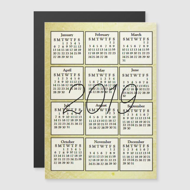 2019 Calendar Magnet Gold Background (Front/Back)