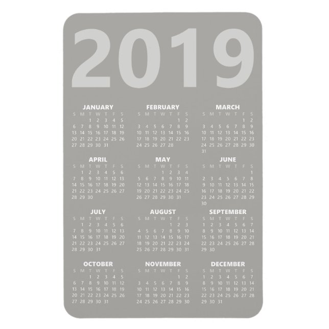 2019 Calendar Magnet - Light Grey (Vertical)