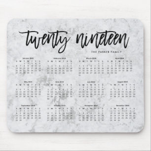 2019 Calendar   Modern Typography and Marble Look Mouse Pad