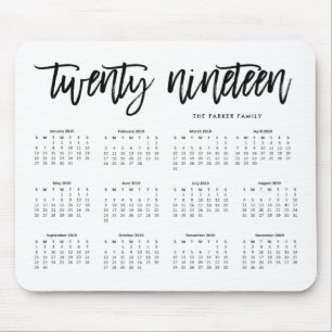 2019 Calendar Modern Typography Mouse Pad