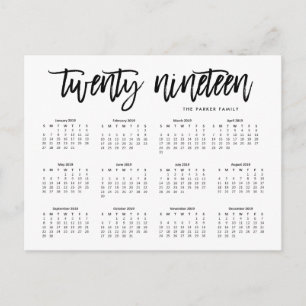2019 Calendar   Modern Typography Postcard