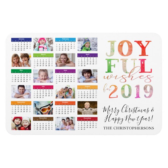2019 Calendar Photo Collage Editable Greeting Magnet (Horizontal)