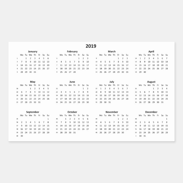 2019 Calendar Sticker (Front)