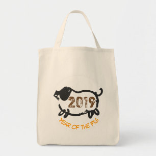 2019 Chinese Year of The Pig Black Tote Bag