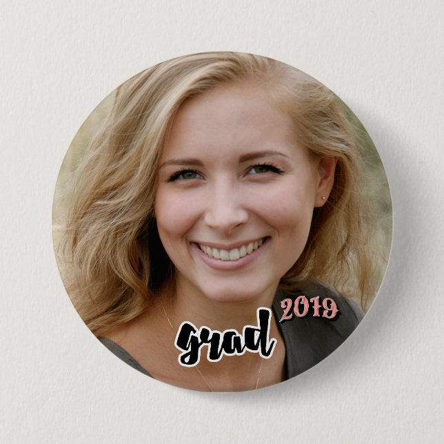 2019 Coral Grad Party Senior Photo Proud Parent 3 Inch Round Button (Front)