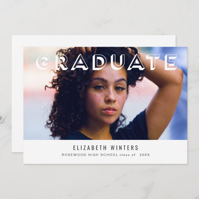 2019 Grad Announcement Photo Card - Shadow Letters (Front/Back)