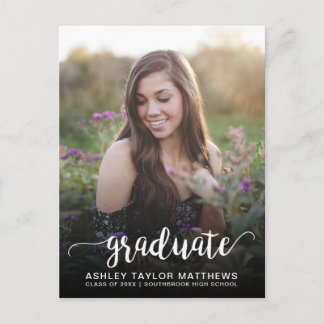 2019 Graduate Typography Photo Graduation Announcement Postcard