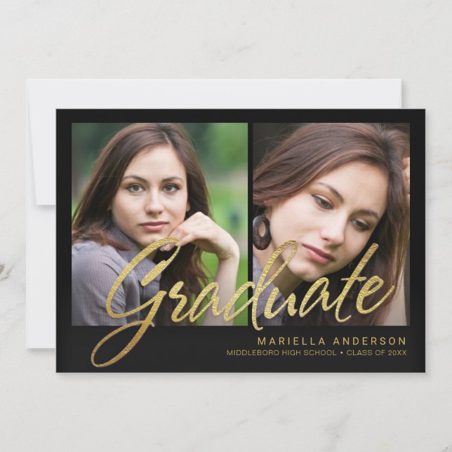 2019 Graduation Faux Gold Foil Brush Script Invitation (Front)