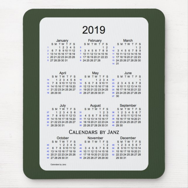 2019 Green Smoke 52 Week Calendar by Janz Mouse Pad (Front)
