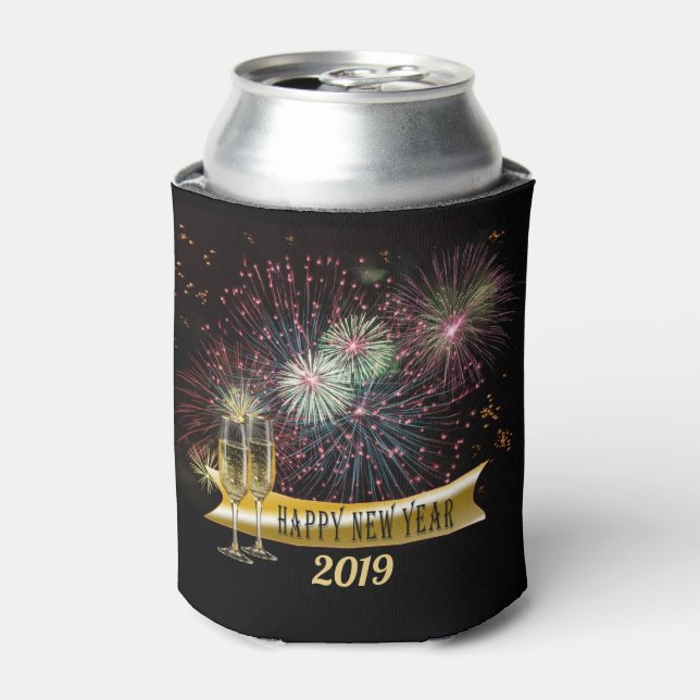 2019 Happy New Year Fireworks Can Cooler (Can Front)