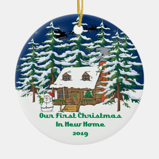 2019 New Home Christmas Cabin Ceramic Ornament (Front)