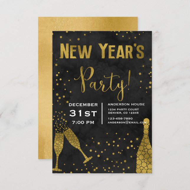 2019 New Year's Eve Party Champagne Glasses Invitation (Front/Back)