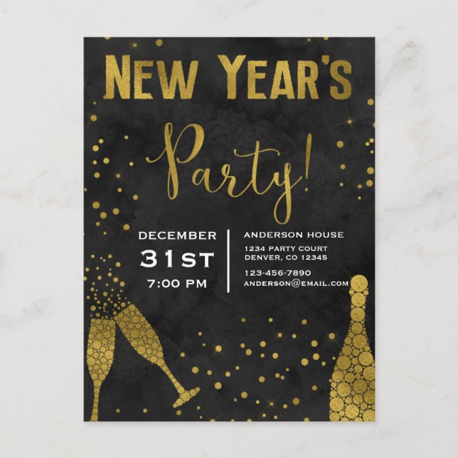 2019 New Year's Eve Party Champagne Glasses Postcard (Front)