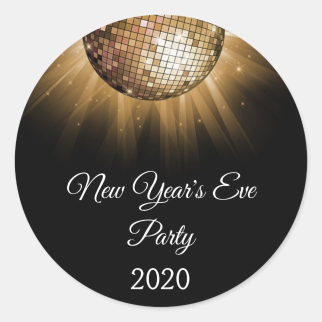 2019 New Year's Eve Party Gold Disco Ball Classic Round Sticker (Front)