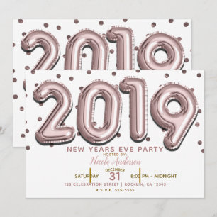 2019 New Years Eve Party Rose Gold Balloons Invitation