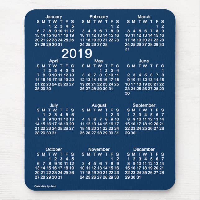 2019 Police Box Blue Large Print Calendar by Janz Mouse Pad (Front)