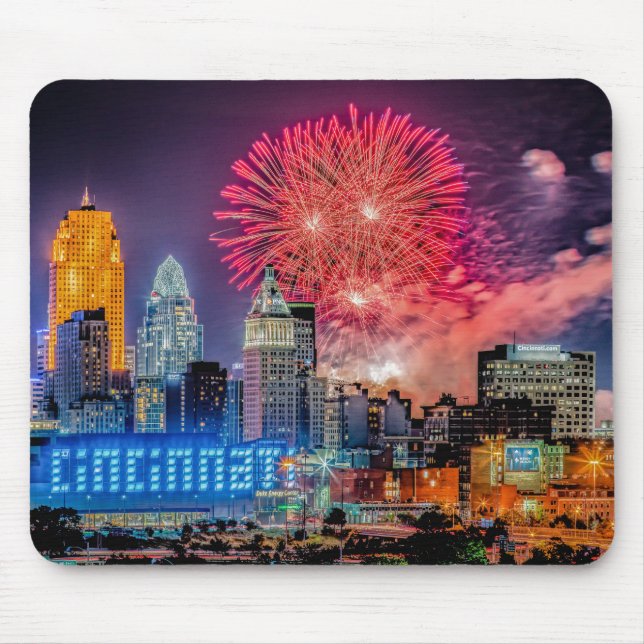 2019 WEBN Fireworks Cincinnati Skyline Photograph  Mouse Pad (Front)